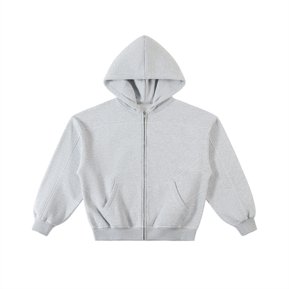 Contrast Stitch Boxy Zip Hoodie
